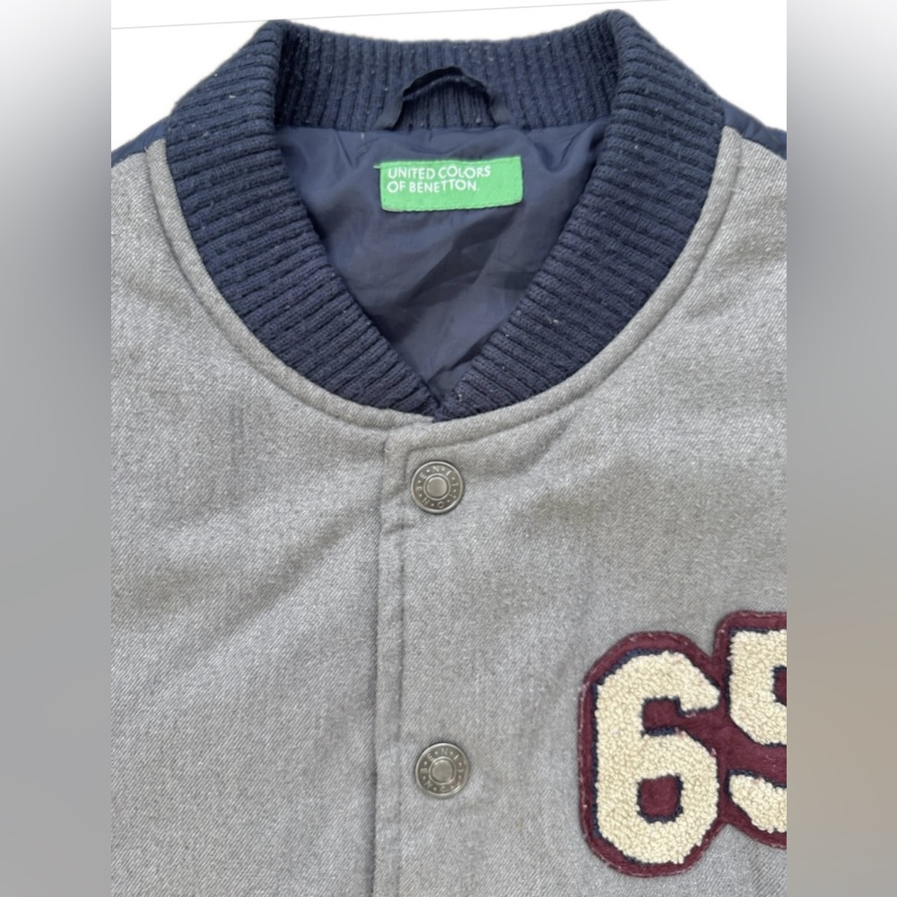 United Colors of Benetton Unisex Vintage Varsity Jacket – Gray & Navy Bomber - Picture 6 of 9